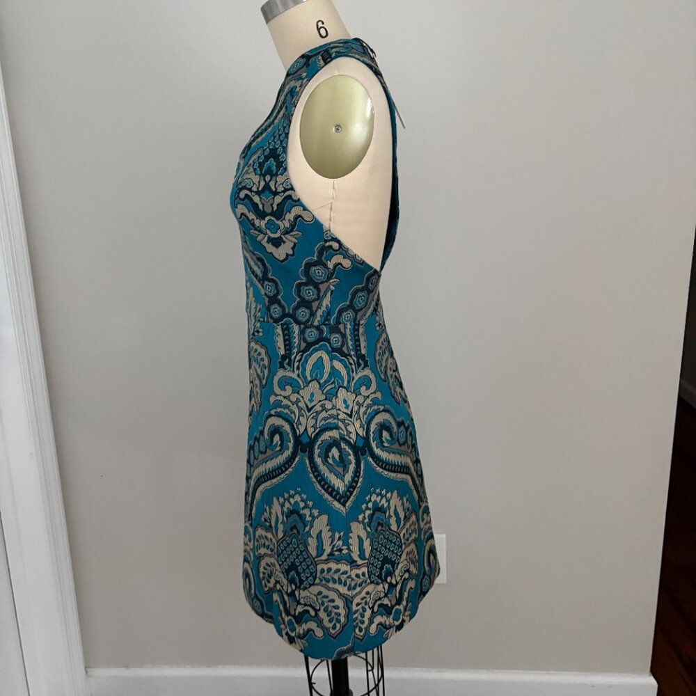 Alice + Olivia Natalee Jacquard Racerback A-Line Dress Turquoise Peacock Size 4 - Picture 2 of 8